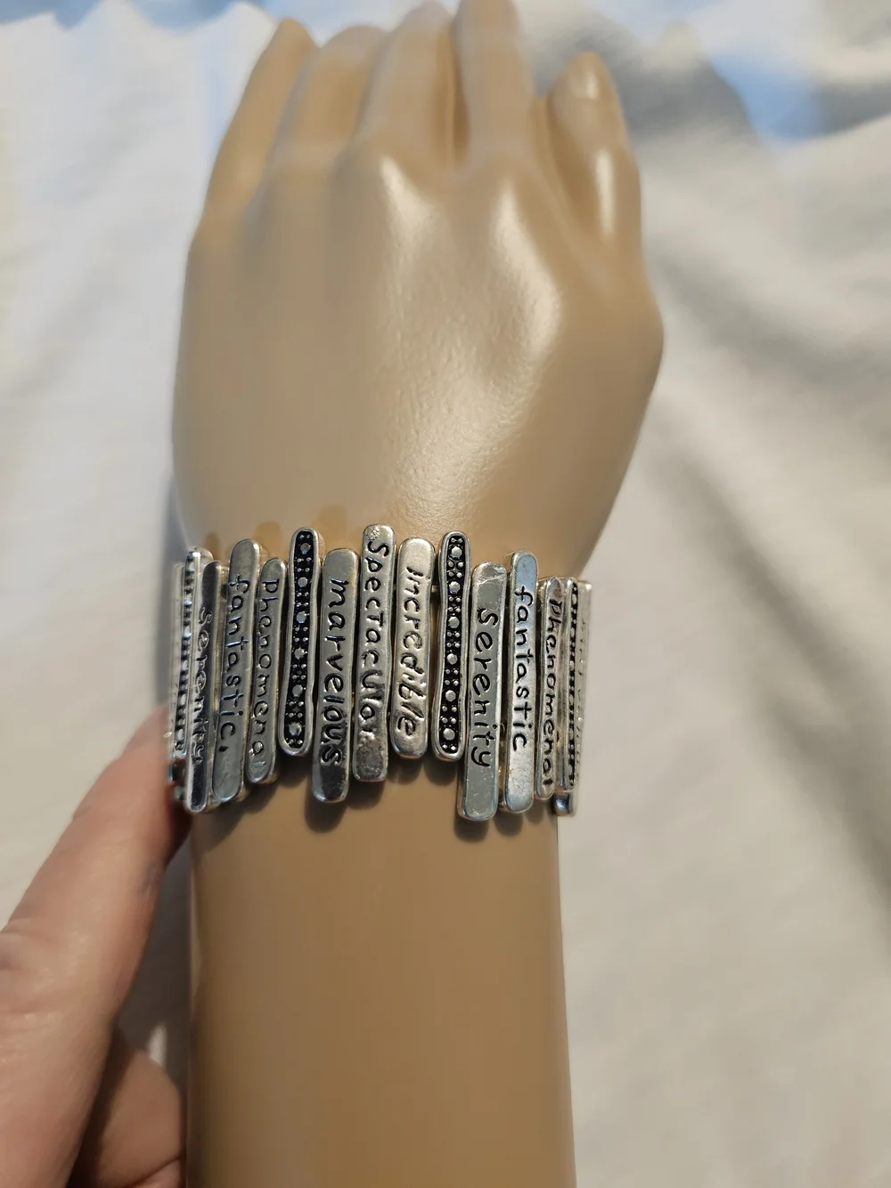 Silver-Tone Inspirational Stretch Bar Bracelet - Positive Word Design